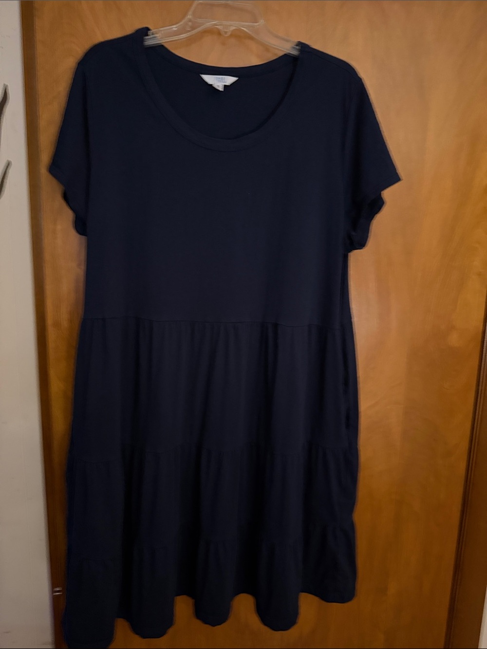 Time and Tru Navy Short Sleeve Tiered Midi Dress